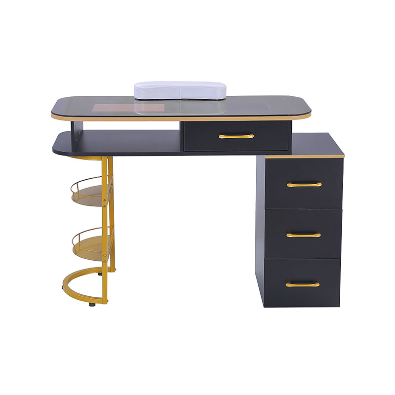 HZ2055 / HZ2055B 4 çekmeceli ve 2 katmanlı depolama raflı manikür masası cam üst tırnak masası istasyonu