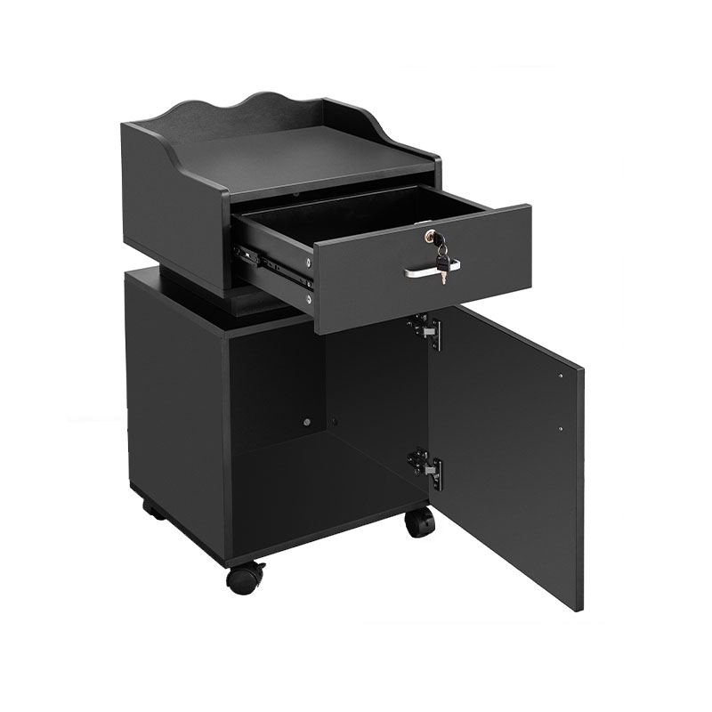 HZ2021 Tekerlekli siyah salon istasyonu saklama dolabı